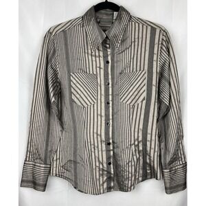 Vtg 90s Y2K Chicos Silk Blend Metallic Striped Blouse Size‎ 0 Small Office Siren